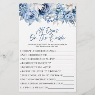 Blue Floral Eyes On The Bride Bridal Shower Game Stationery