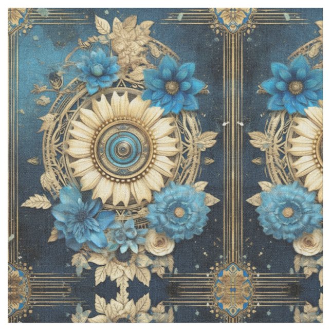 Blue Floral Fabric Seamless Pattern For Sewing (Close Up)