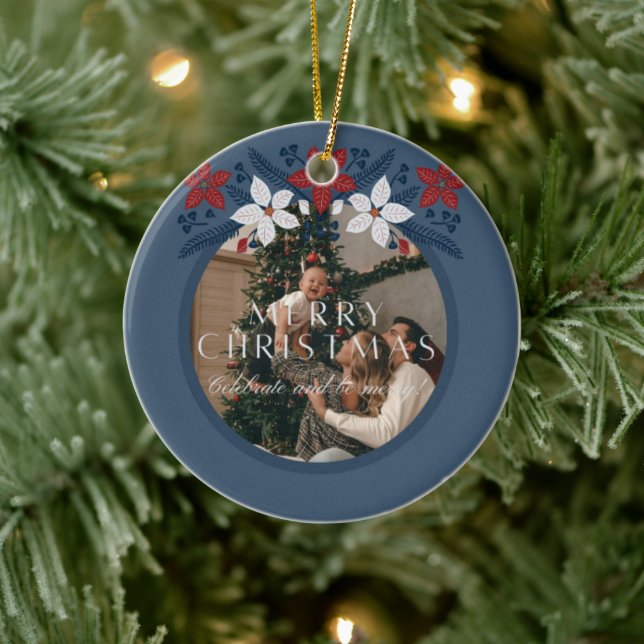 Blue Floral Family Elegant Ornament  (Tree)