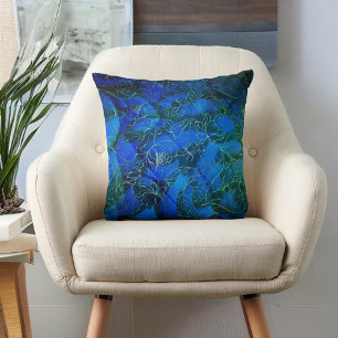 Blue Floral Fantasy Abstract Throw Pillow