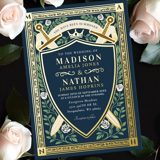 Blue Floral Fantasy Swords Shield Monogram Wedding (Creator Uploaded)