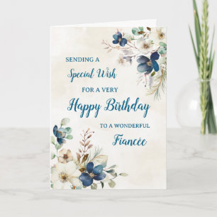 Blue Floral Fiancée Birthday Card