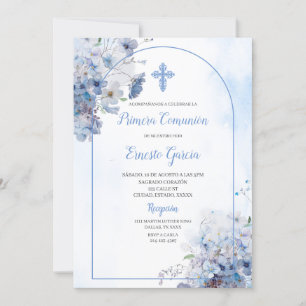 Blue floral first comunion Invitation