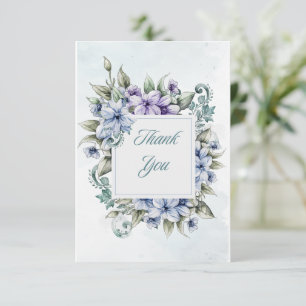 Blue Floral Flat Thank You Card