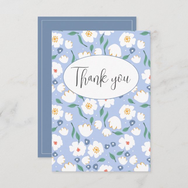 Blue Floral Flat Thank You Card (Front/Back)