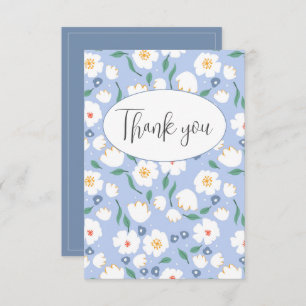 Blue Floral Flat Thank You Card