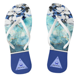 Blue Floral Flip Flops
