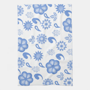 Blue Floral Flourish Toile Tea Towel