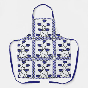Blue Floral Flower Geometric Pattern Apron