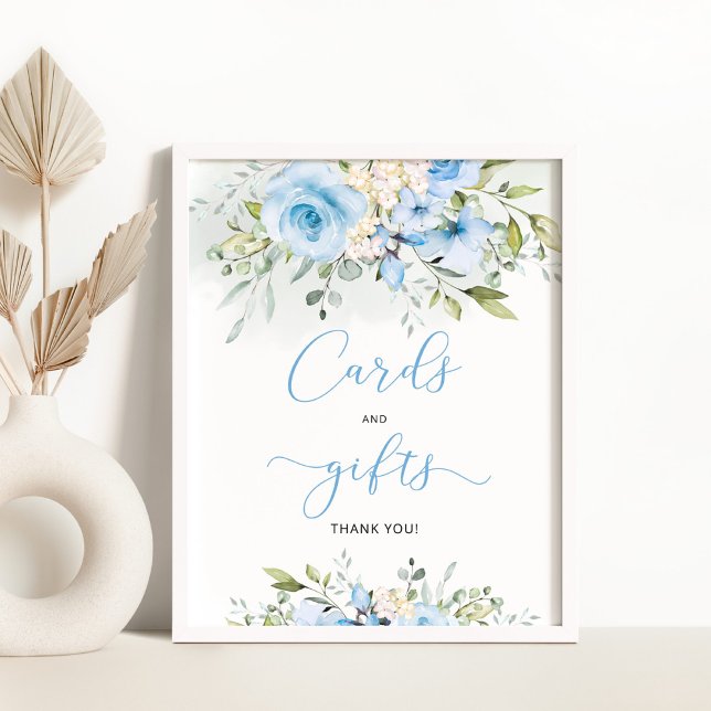 Blue floral foliage Cards and gifts Pedestal Sign (Creator Uploaded)
