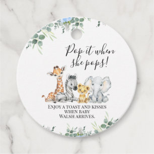 Blue Floral Foliage Safari Baby Shower Pop It  Favour Tags