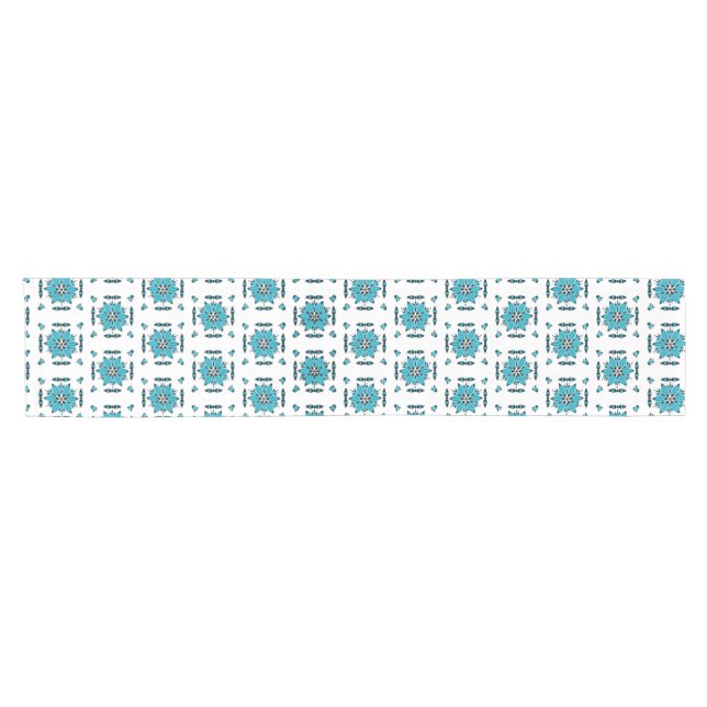 Blue Floral Folk Art Short Table Runner (Horizontal)