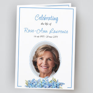 Blue floral forget-me-nots flowers funeral folded program