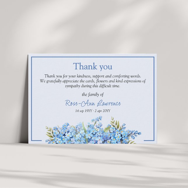Blue floral forget-me-nots flowers funeral thank you card (Creator Uploaded)
