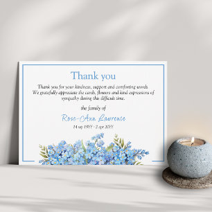 Blue floral forget-me-nots flowers funeral thank you card