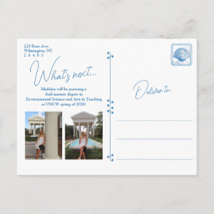 Blue Floral Frame Coastal Graduation Postcard