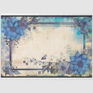 Blue floral frame ephemera  tissue paper