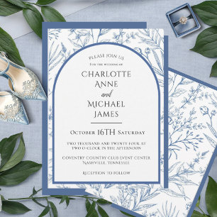 Blue Floral Frame Watercolor Wedding Invitation