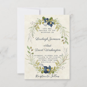 Blue floral frame wedding invitation