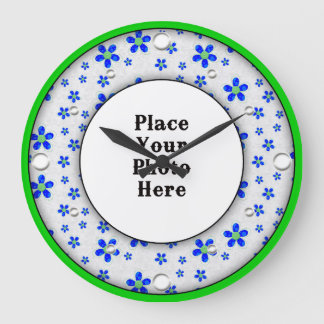 Blue Floral Frame Your Photo Wall Clock