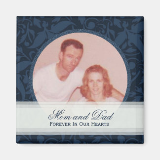 Blue Floral Framed: Memorial: Picture Magnet