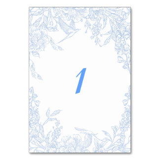 Blue Floral Framed Wedding Table Number