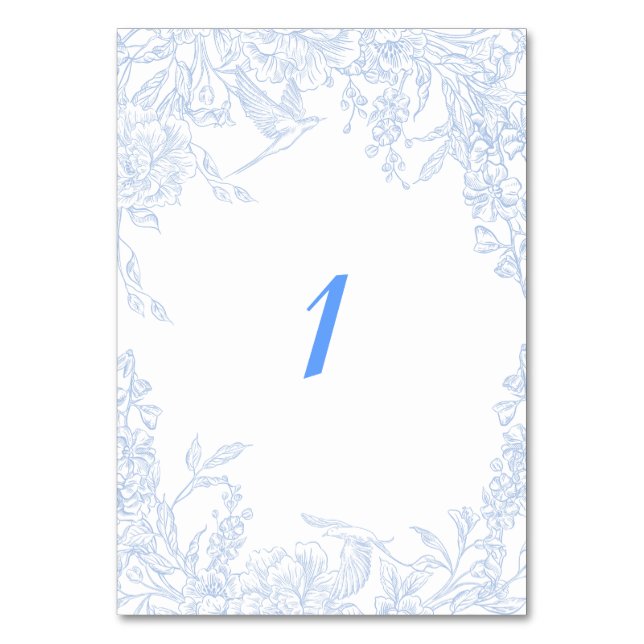Blue Floral Framed Wedding Table Number (Back)