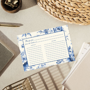 Blue Floral French Toile Bridal Shower Recipe Enclosure Card