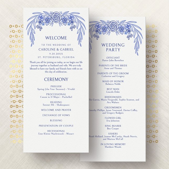 Blue Floral French Wedding Program (Creator Uploaded)