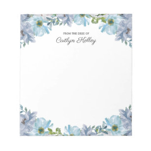 Blue Floral From the Desk of, Personalised Notepad
