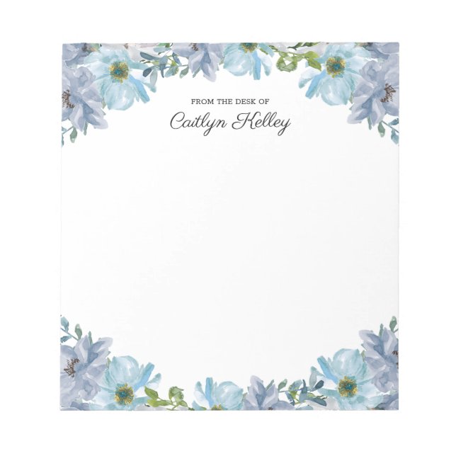 Blue Floral From the Desk of, Personalised Notepad (Front)