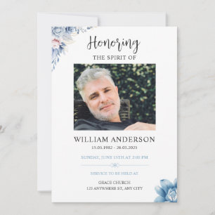 Blue Floral Funeral Invitation Celebration of Life