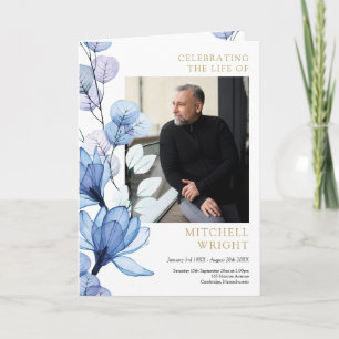 Blue Floral Funeral Memorial Order Of Service Program