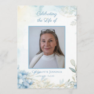 Blue Floral Funeral Memorial Order of Service Program