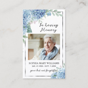 Blue Floral Funeral Memorial Prayer Photo Card