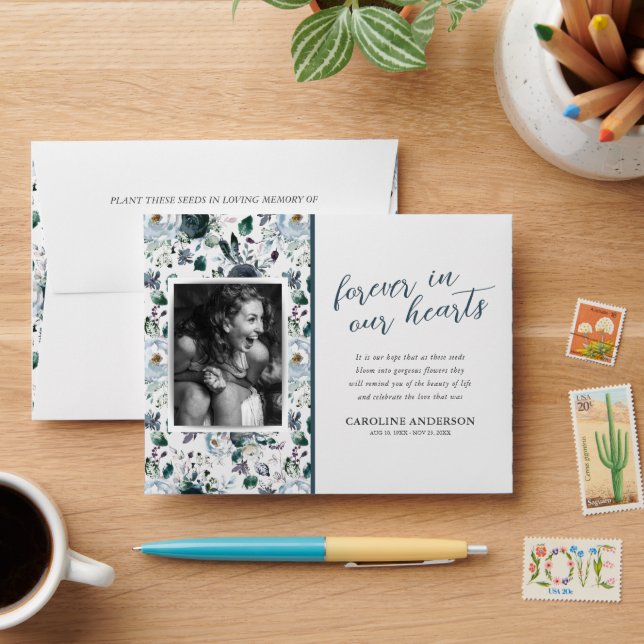 Blue Floral Funeral Seed Packet Memorial Envelope (Desk)