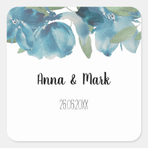 Blue Floral Fusion Watercolor Hand-painted Square Sticker