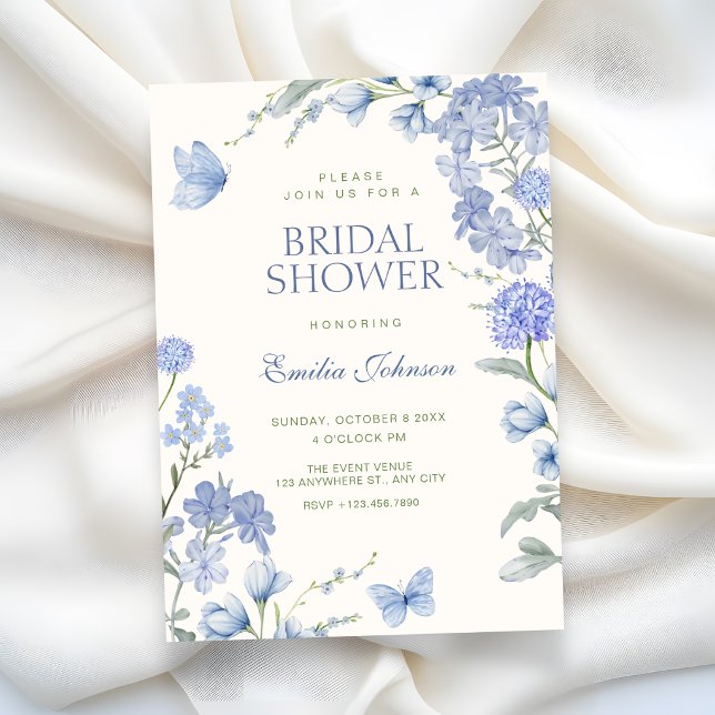 Blue floral garden bridal shower invitation (Creator Uploaded)