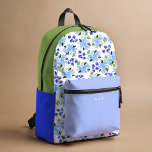 Blue Floral Garden Personalised Name Initial Printed Backpack<br><div class="desc">Blue watercolor florals pattern printed backpack with optional personalisation.</div>