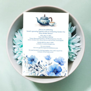 Blue Floral Garden Tea Party Bridal Shower Invitation