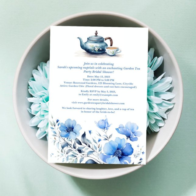 Blue Floral Garden Tea Party Bridal Shower Invitation (Creator Uploaded)