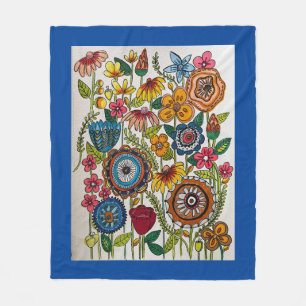 Blue Floral Garden Throw Fleece Blanket