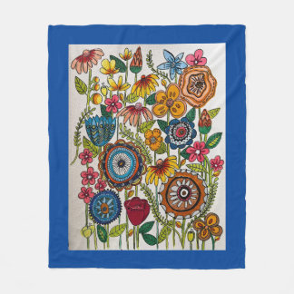Blue Floral Garden Throw Fleece Blanket
