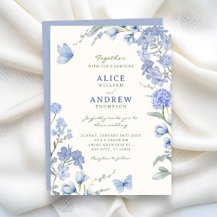 Blue floral garden wedding invitation