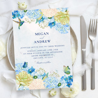 Blue floral garden wedding  invitation