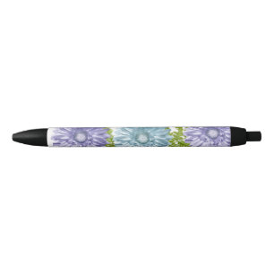 Blue Floral Gerbera Daisy Flowers Black Ink Pen