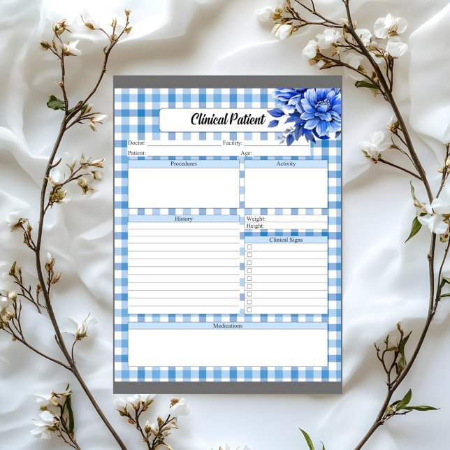 Blue Floral Gingham _ Clinical Patient Notepad (Creator Uploaded)