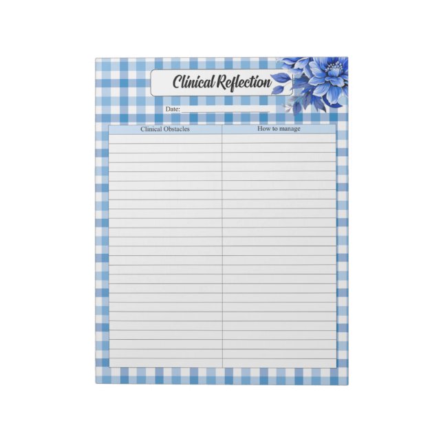 Blue Floral Gingham_ Clinical Reflection Notepad (Rotated)