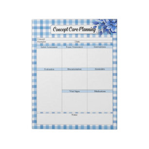 Blue Floral Gingham_ Concept Care Planning Notepad