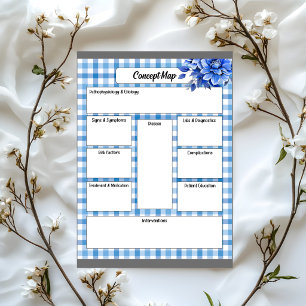 Blue Floral Gingham _ Concept Map Notepad